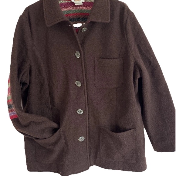 Talbots Sweaters - Talbots Boiled Wool Jacket Medium Petite Brown Elbow Patches Shacket Vintage Y2K